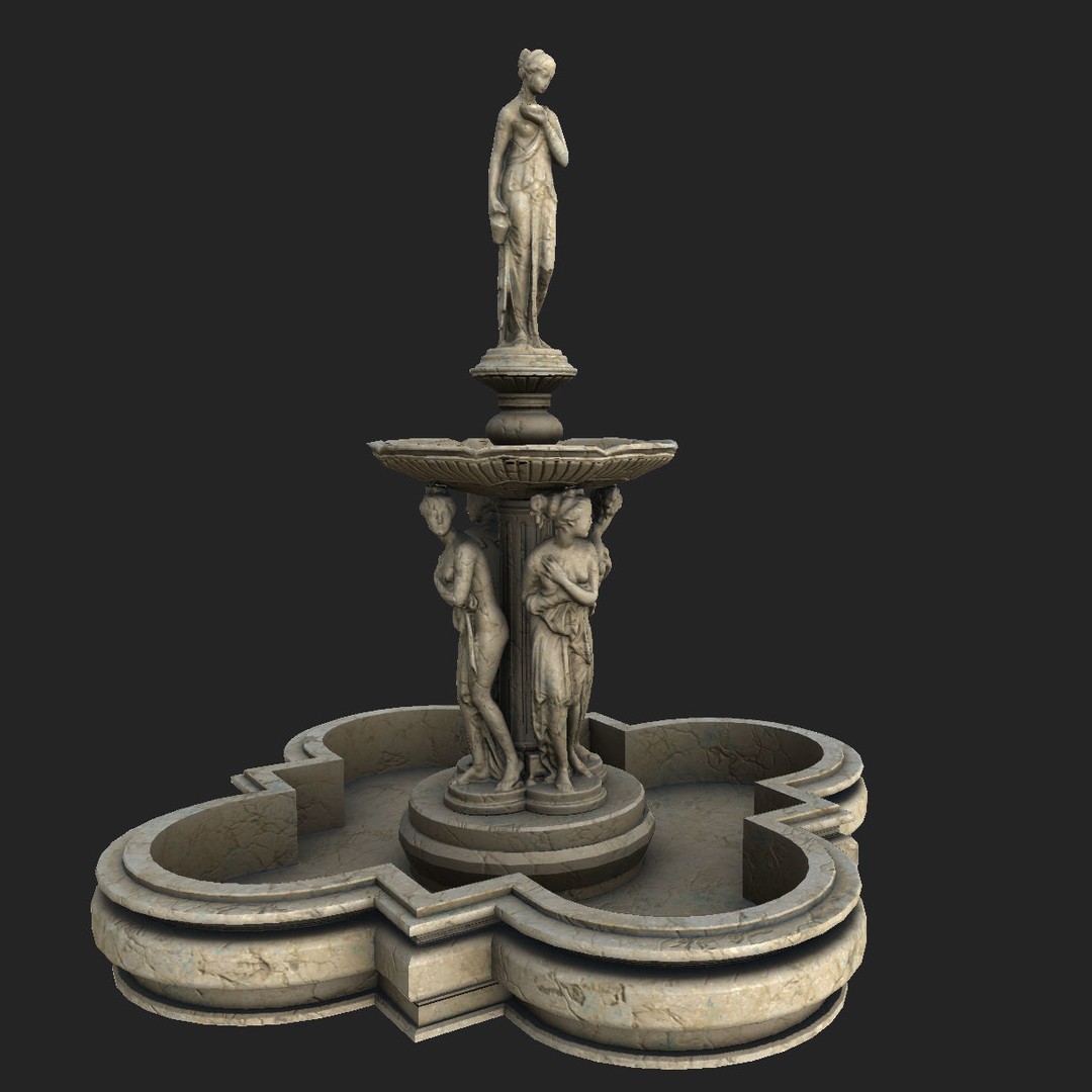 Greek Water Fountain 3D Model – Low Poly PBR Game Asset, FBX