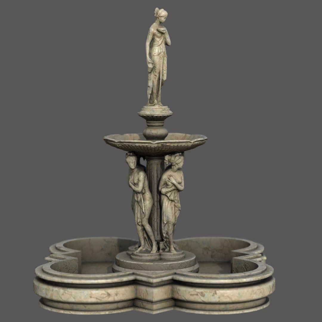 Greek Water Fountain 3D Model – Low Poly PBR Game Asset, FBX - View 2