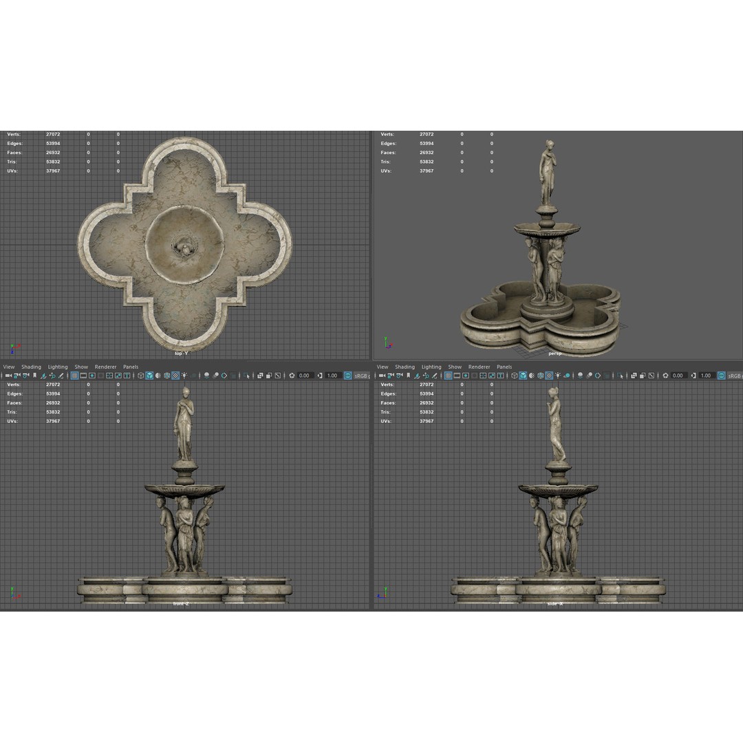 Greek Water Fountain 3D Model – Low Poly PBR Game Asset, FBX - View 8
