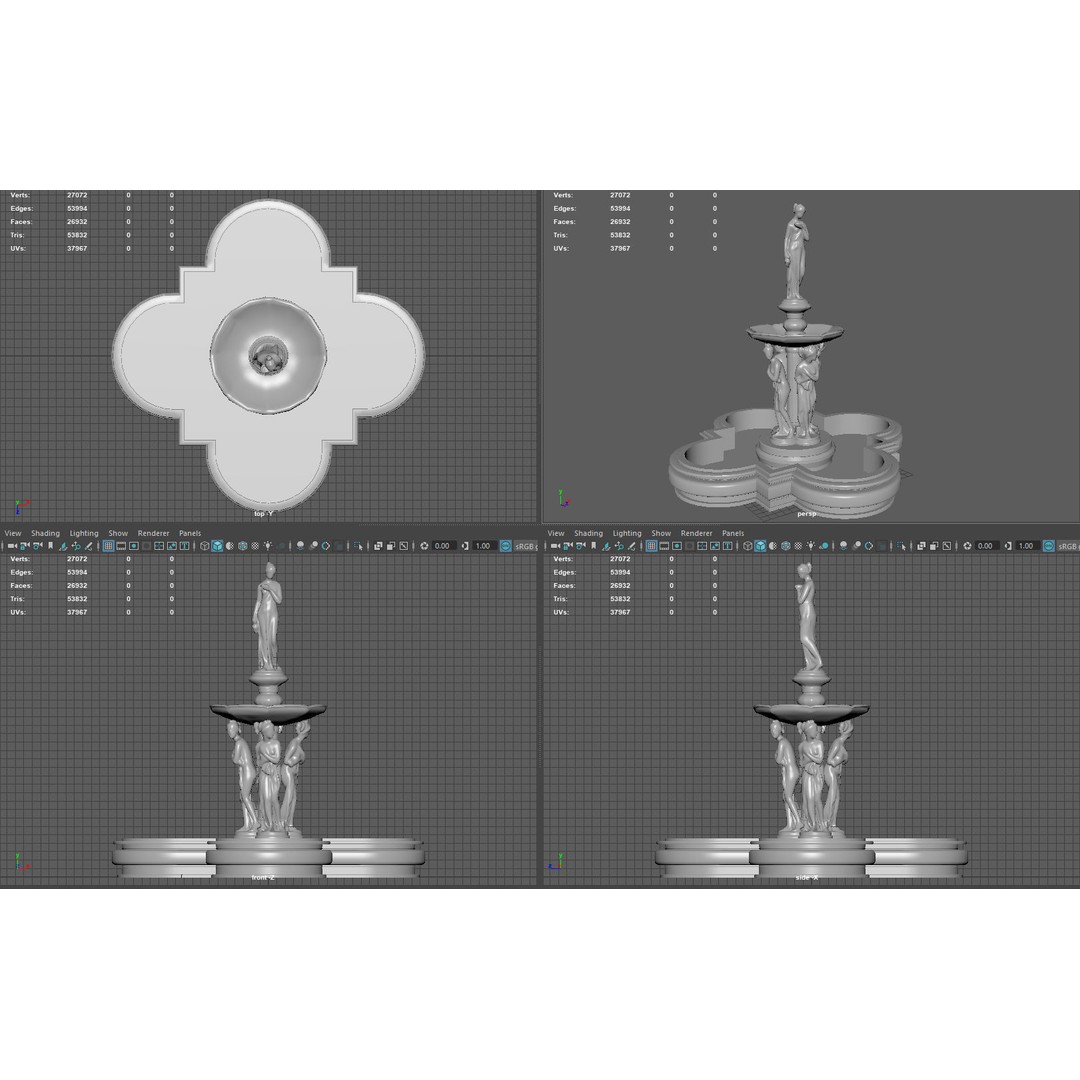 Greek Water Fountain 3D Model – Low Poly PBR Game Asset, FBX - View 9