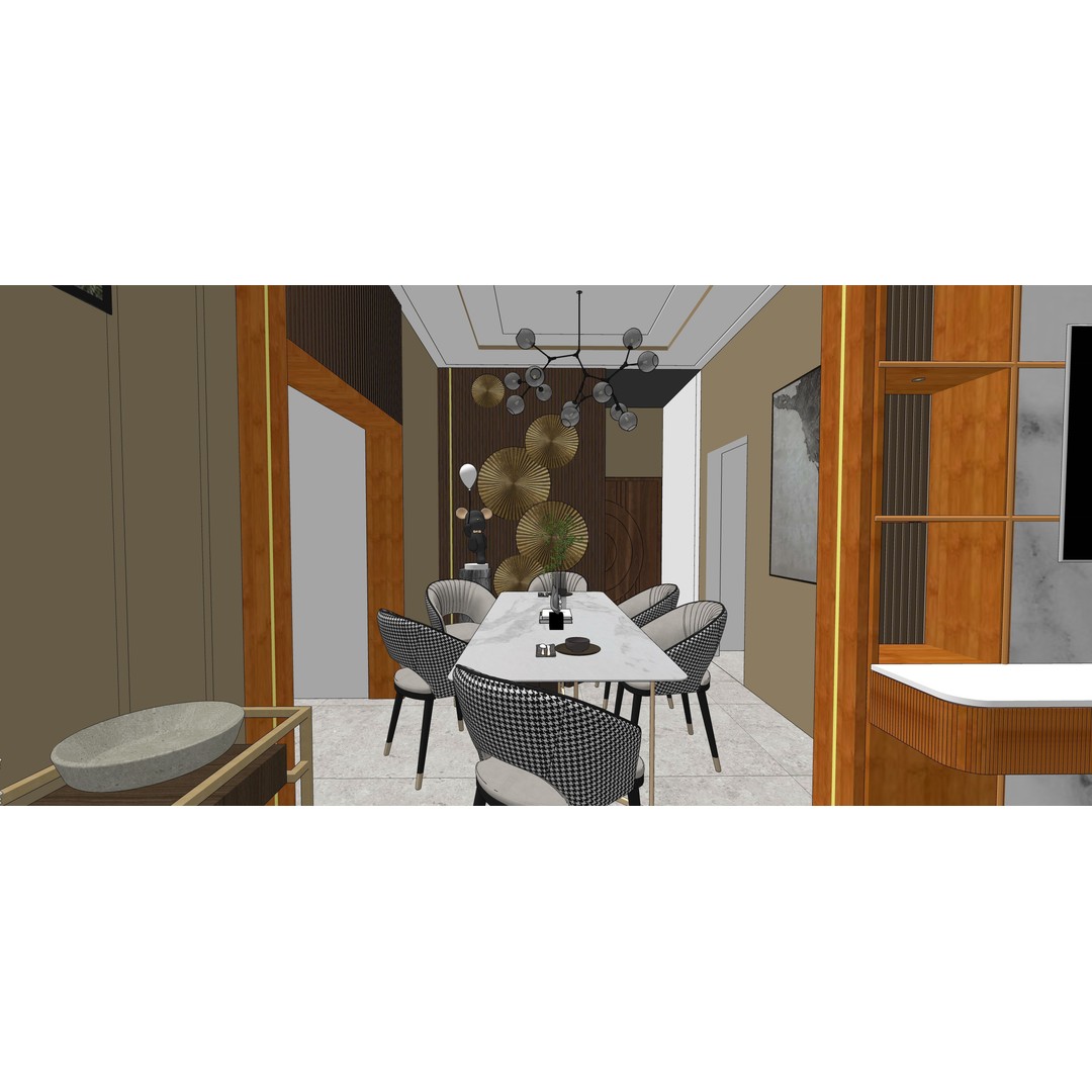 Luxurious Living Room 3D Model – Modern Design with Dining Area, FBX - View 10