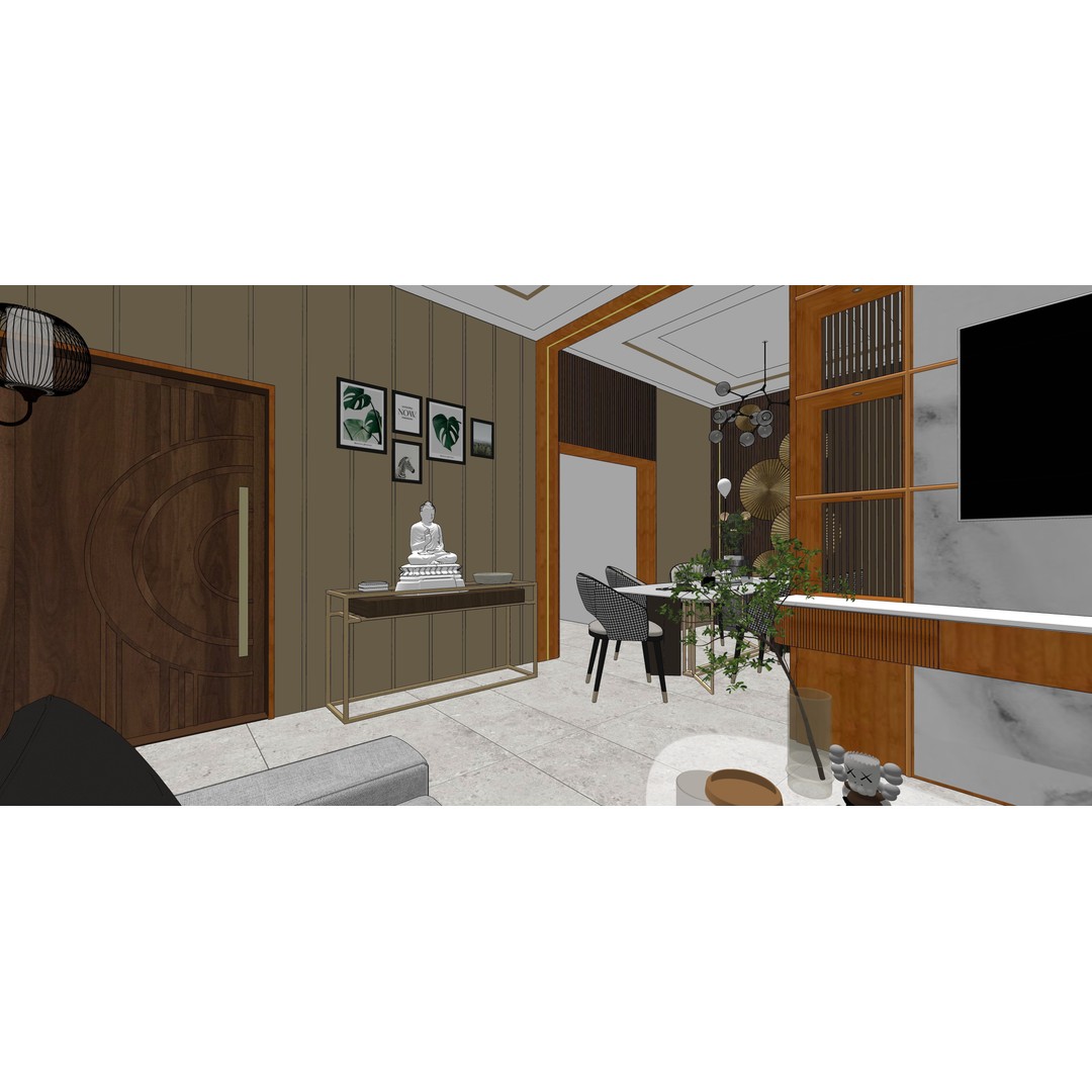 Luxurious Living Room 3D Model – Modern Design with Dining Area, FBX - View 11