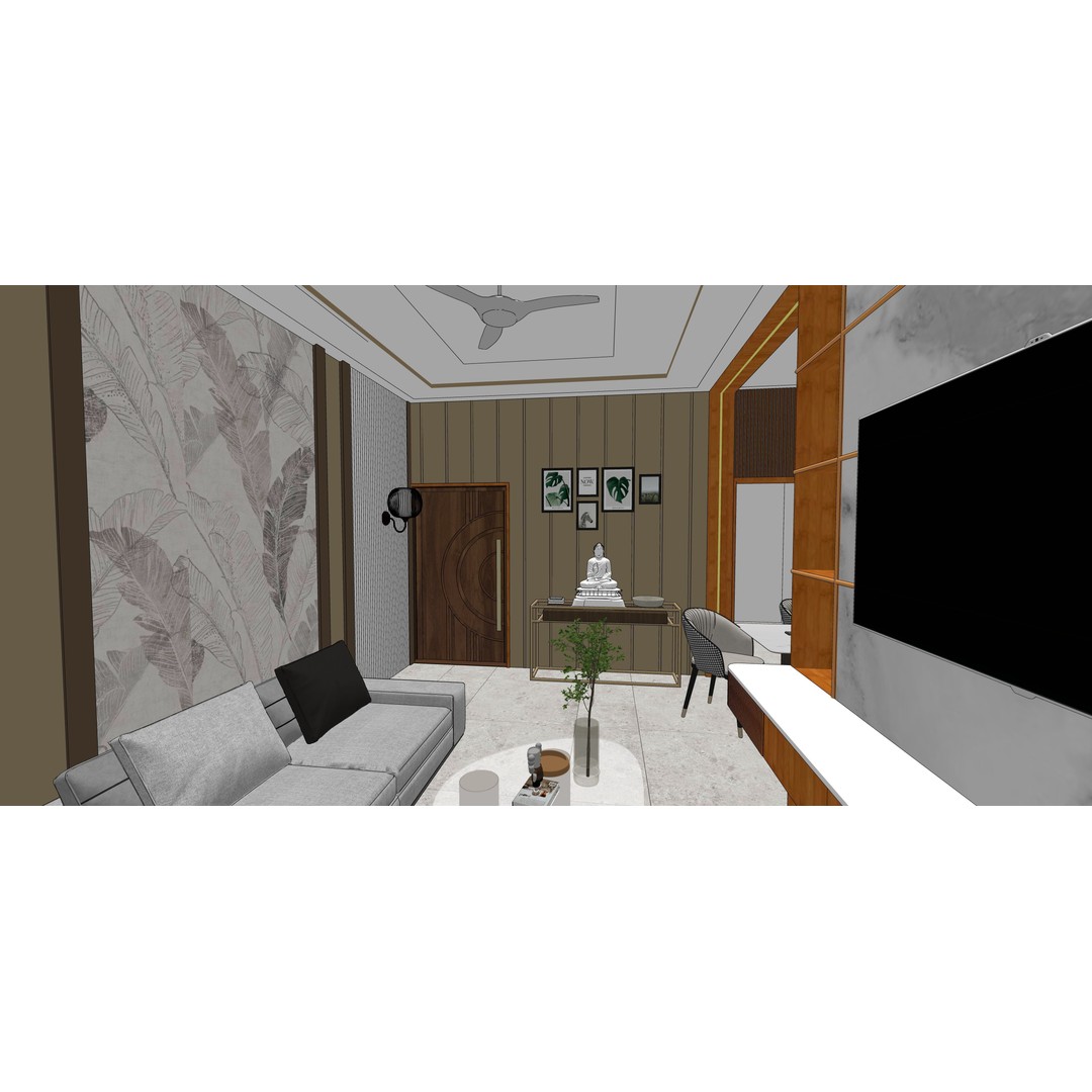 Luxurious Living Room 3D Model – Modern Design with Dining Area, FBX - View 12