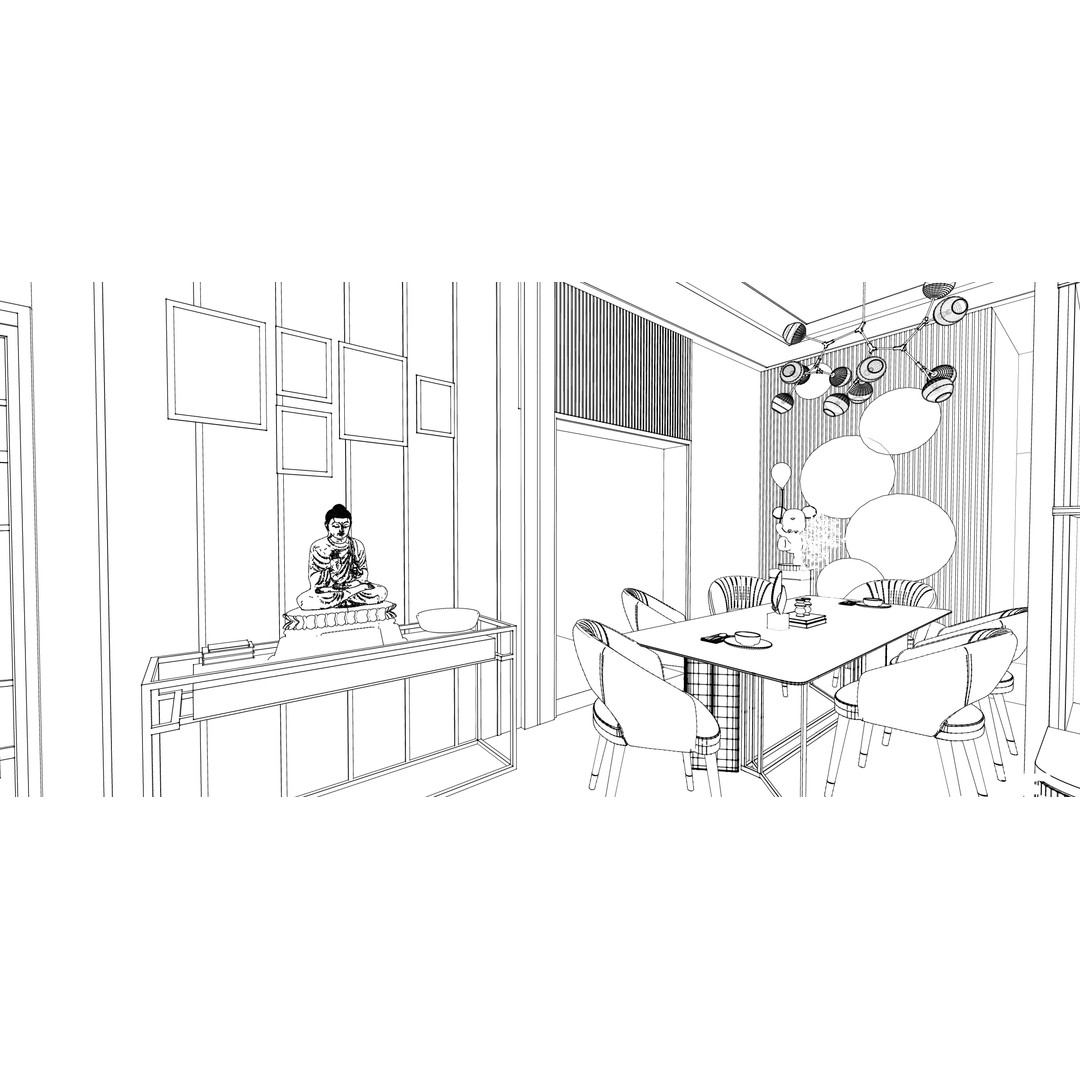 Luxurious Living Room 3D Model – Modern Design with Dining Area, FBX - View 13