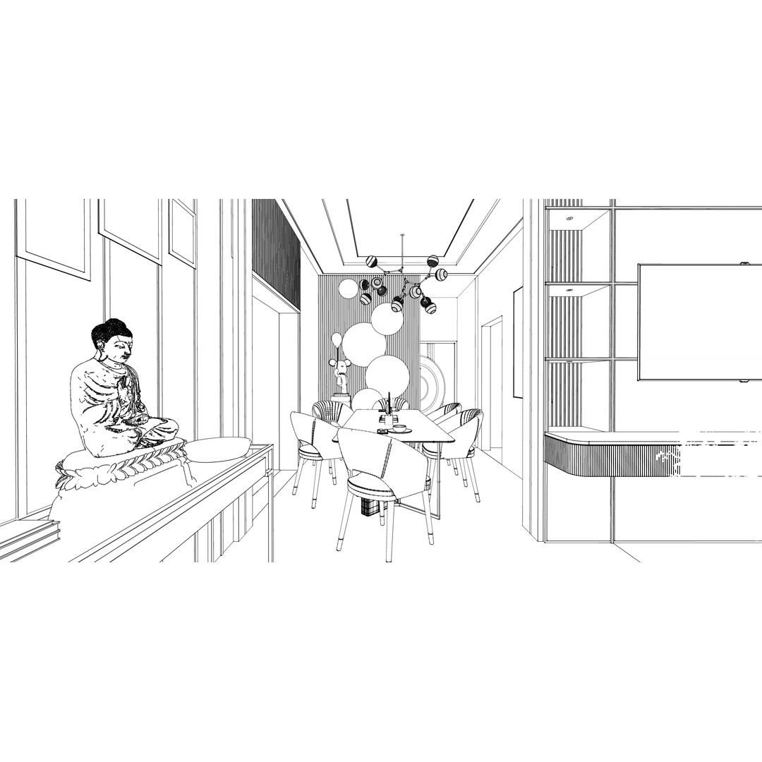 Luxurious Living Room 3D Model – Modern Design with Dining Area, FBX - View 14