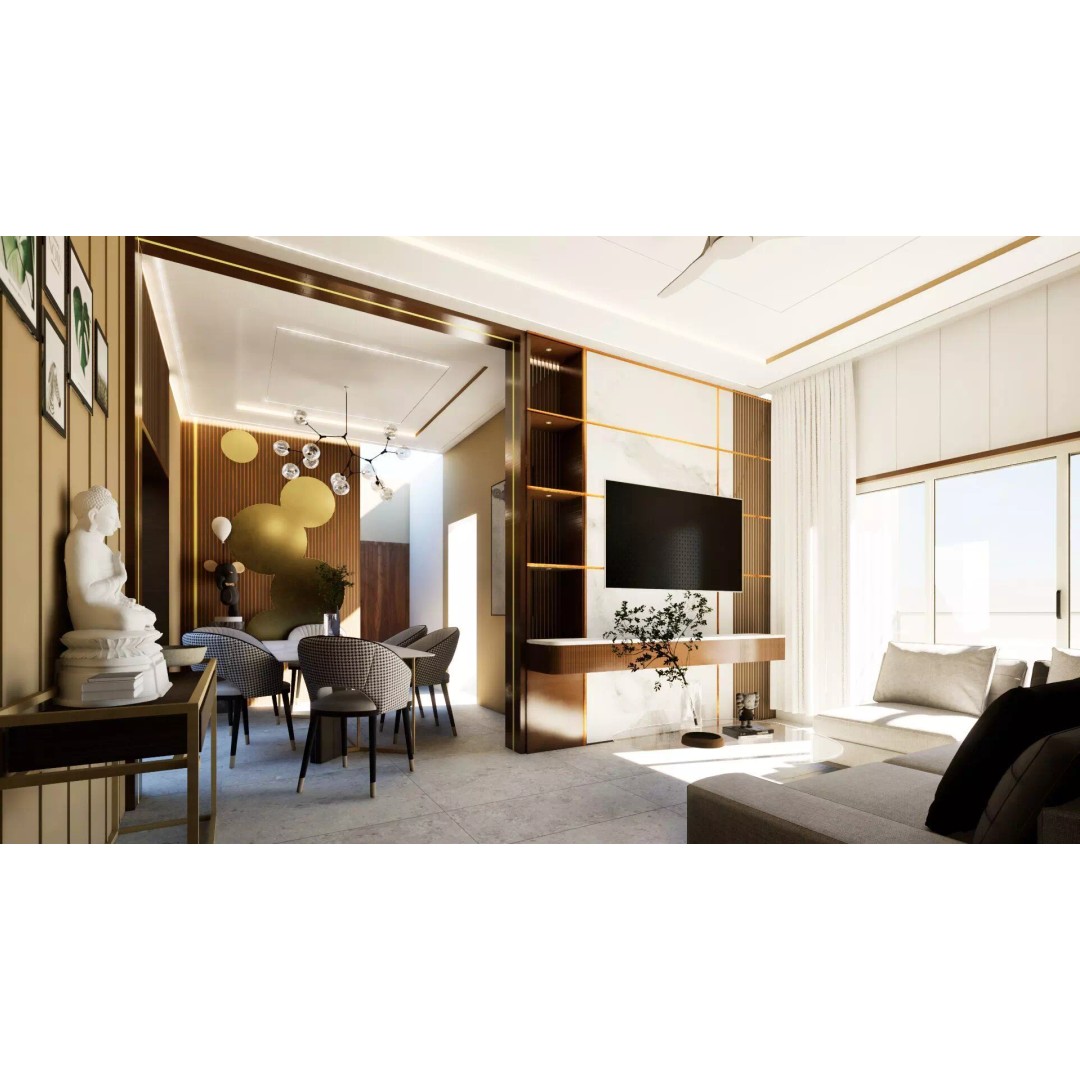 Luxurious Living Room 3D Model – Modern Design with Dining Area, FBX - View 2