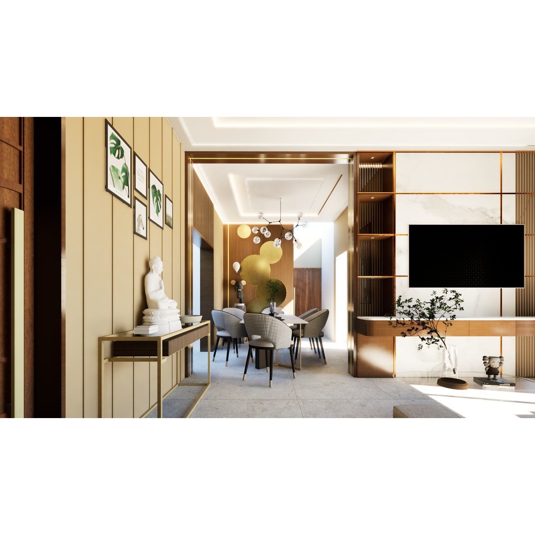 Luxurious Living Room 3D Model – Modern Design with Dining Area, FBX - View 3