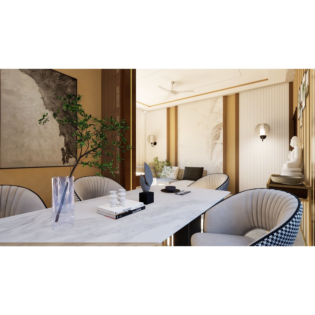 Luxurious Living Room 3D Model – Modern Design with Dining Area, FBX - View 5