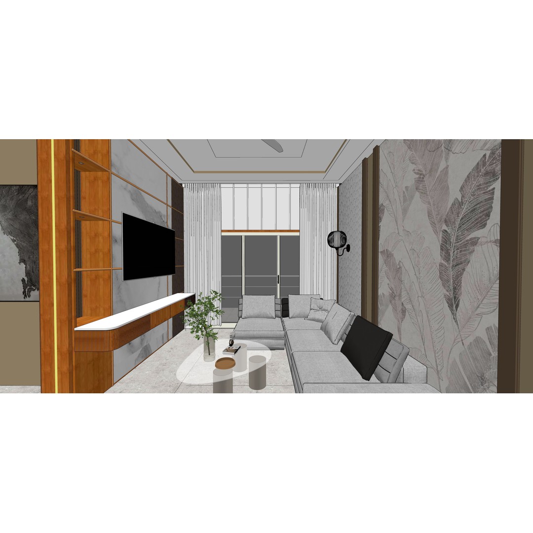 Luxurious Living Room 3D Model – Modern Design with Dining Area, FBX - View 8