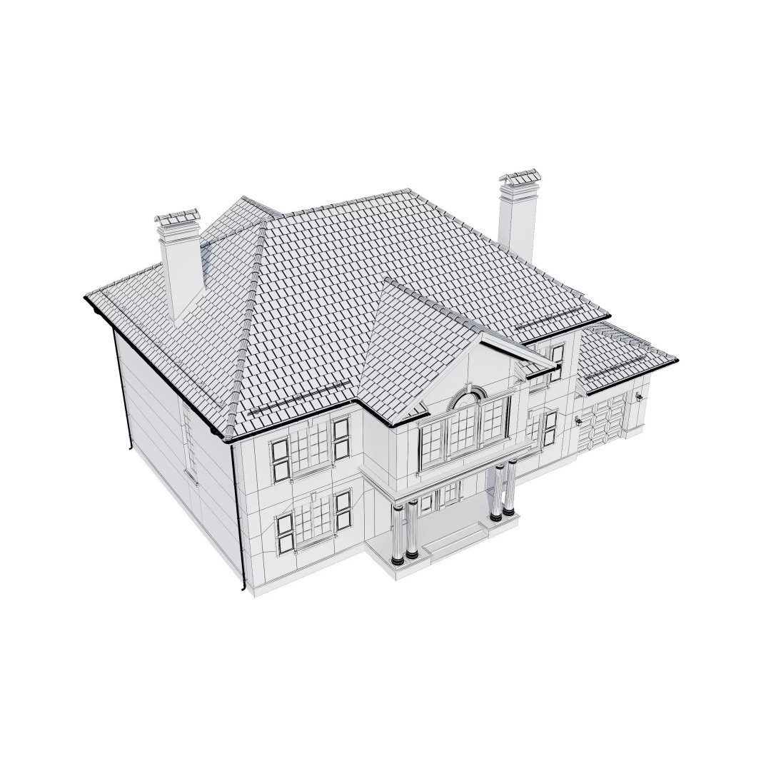 Brickstone House 3D Model – High Poly Mansion, FBX, Blender
