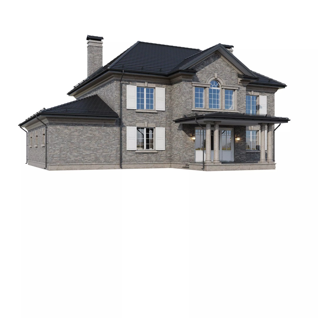 Brickstone House 3D Model – High Poly Mansion, FBX, Blender - View 11