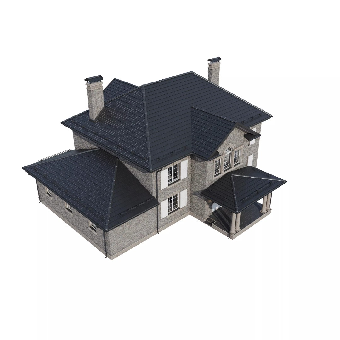 Brickstone House 3D Model – High Poly Mansion, FBX, Blender - View 17