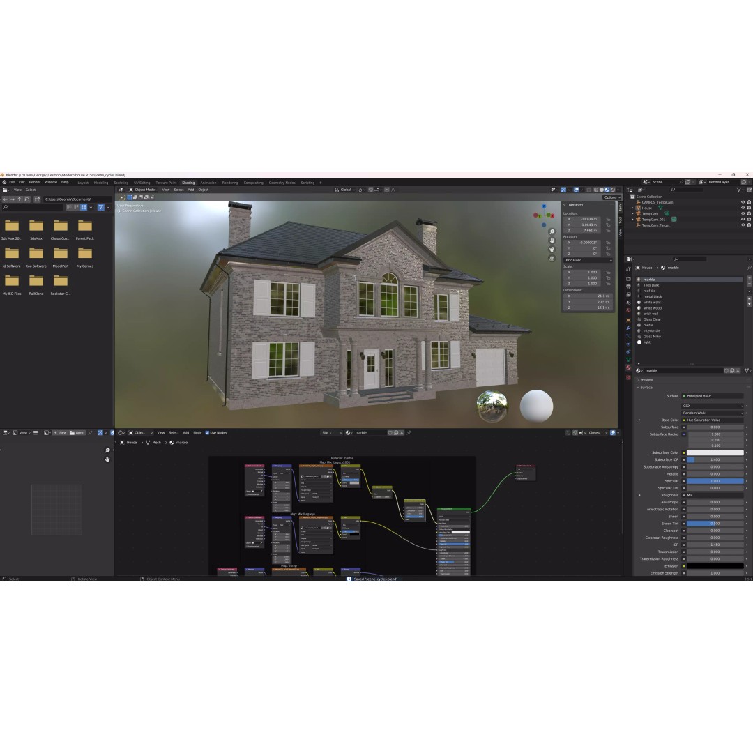 Brickstone House 3D Model – High Poly Mansion, FBX, Blender - View 19