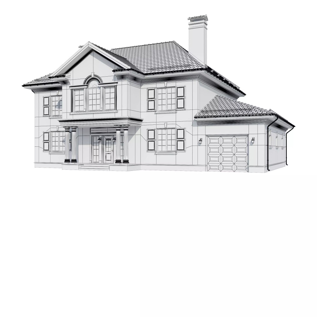 Brickstone House 3D Model – High Poly Mansion, FBX, Blender - View 21