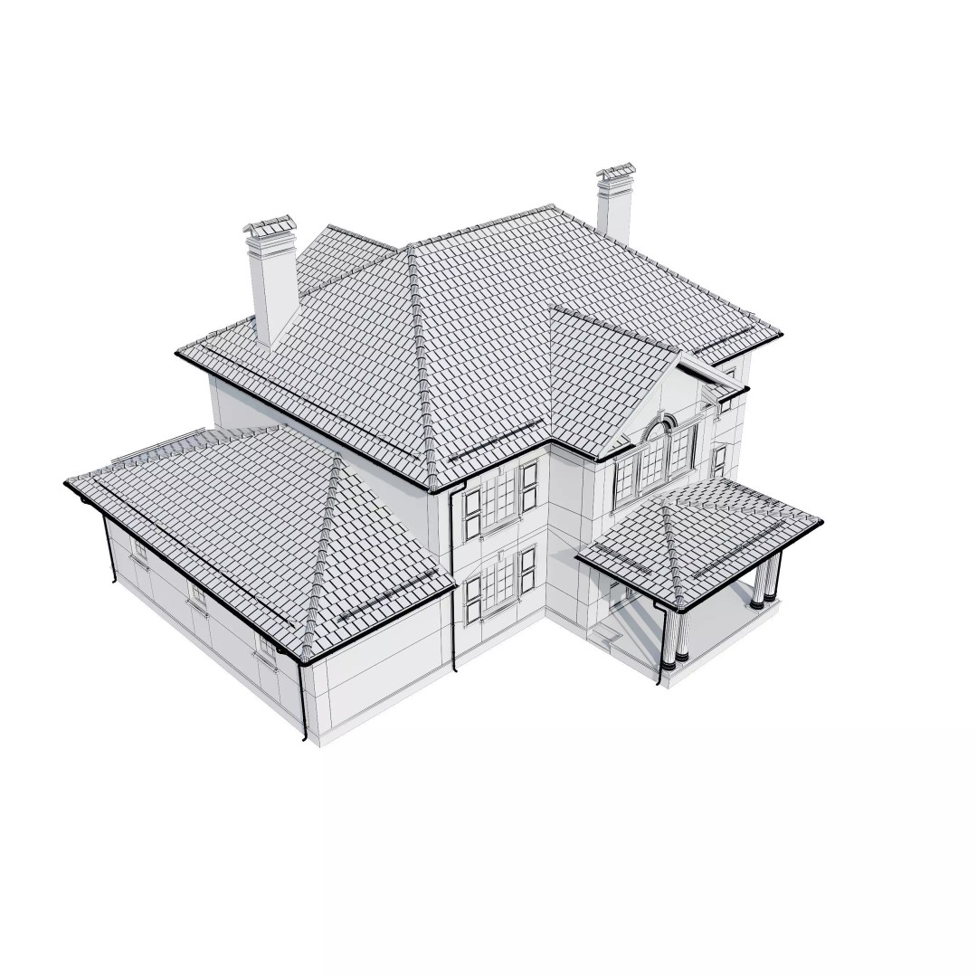 Brickstone House 3D Model – High Poly Mansion, FBX, Blender - View 28