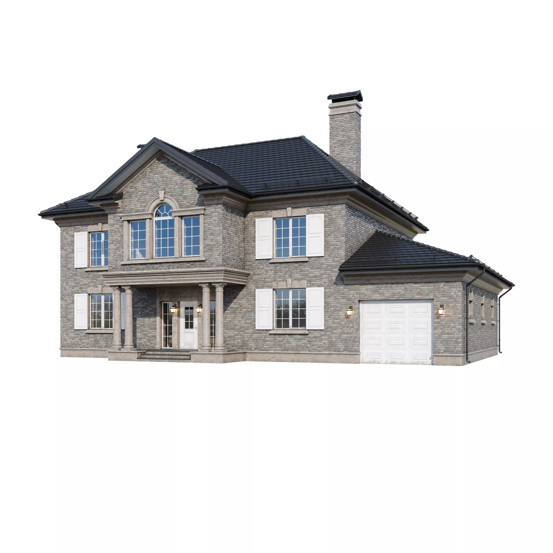 Brickstone House 3D Model – High Poly Mansion, FBX, Blender - View 3