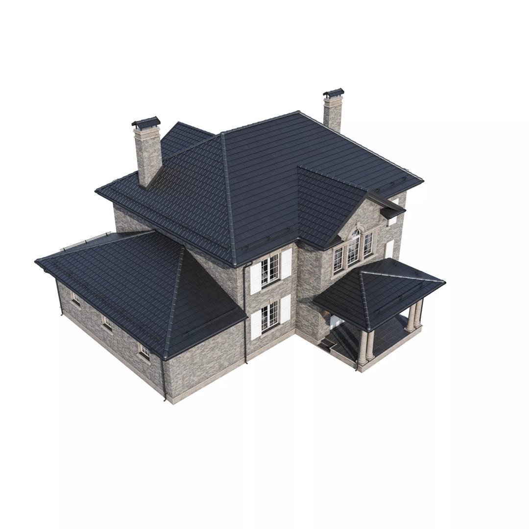 Brickstone House 3D Model – High Poly Mansion, FBX, Blender - View 6