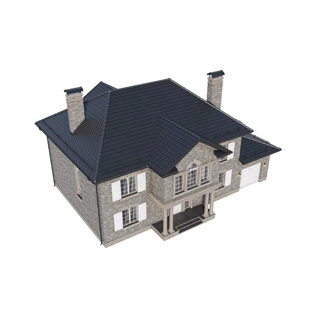 Brickstone House 3D Model – High Poly Mansion, FBX, Blender - View 7