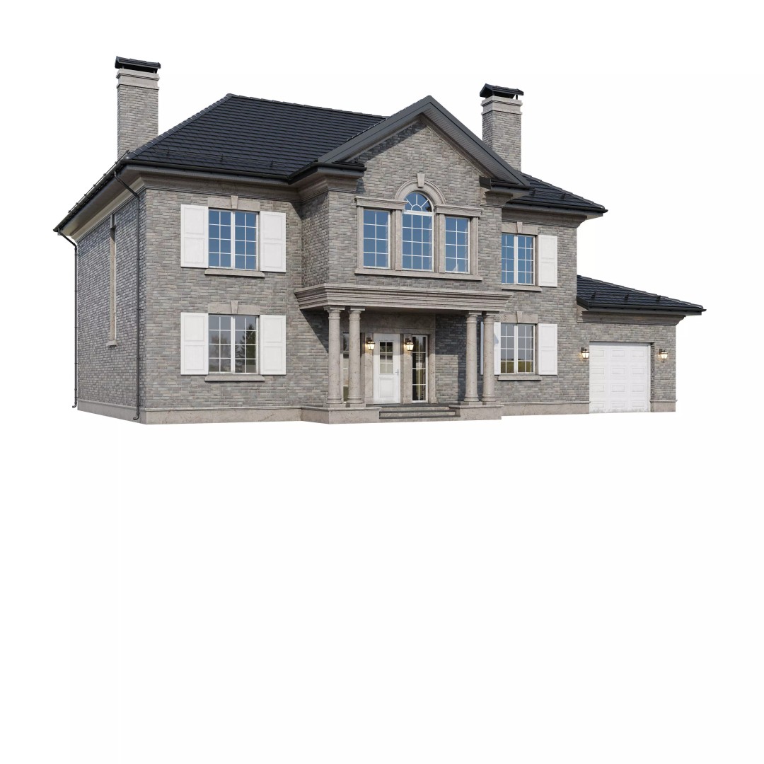 Brickstone House 3D Model – High Poly Mansion, FBX, Blender - View 9