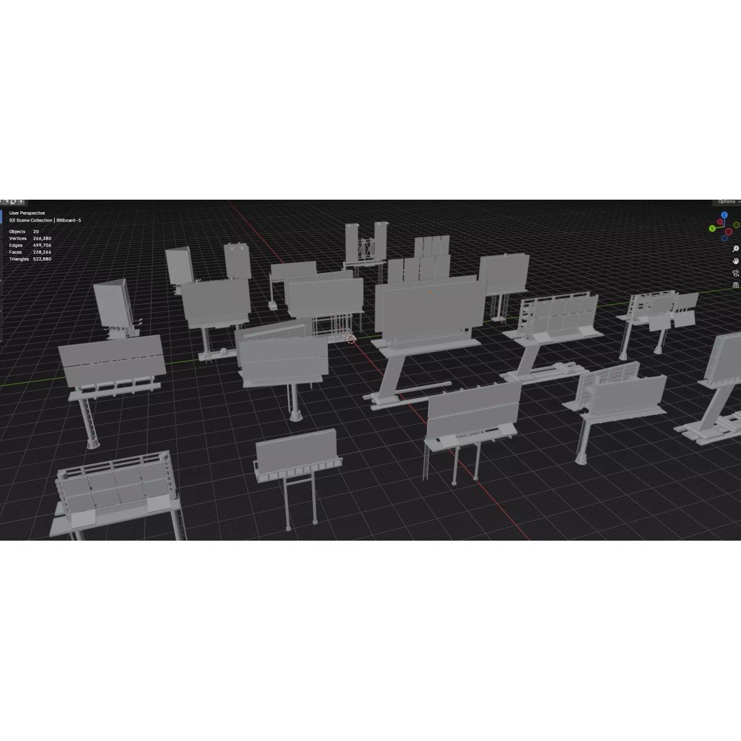 Street Billboard 3D Model – Diverse Advertising Assets, FBX & OBJ