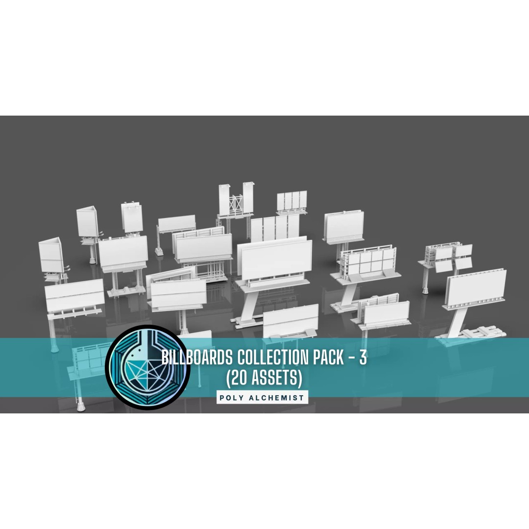 Street Billboard 3D Model – Diverse Advertising Assets, FBX & OBJ - View 2