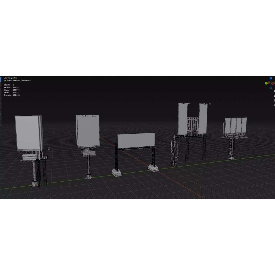Street Billboard 3D Model – Diverse Advertising Assets, FBX & OBJ - View 21