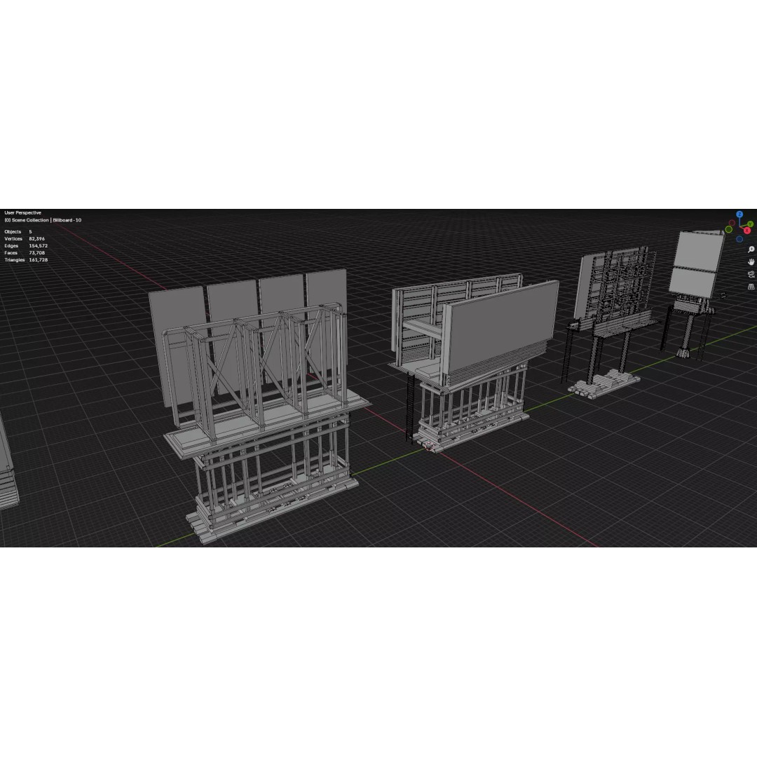 Street Billboard 3D Model – Diverse Advertising Assets, FBX & OBJ - View 30