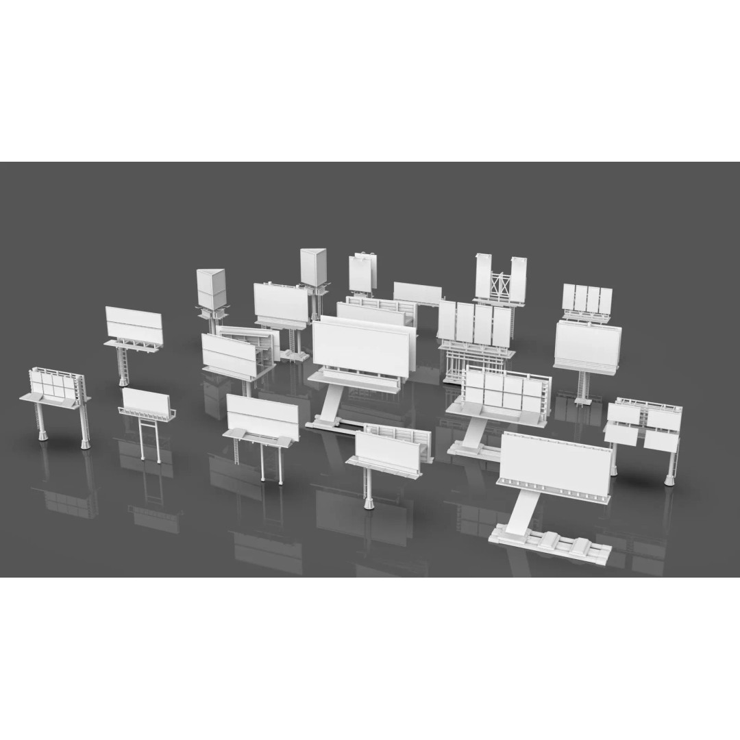 Street Billboard 3D Model – Diverse Advertising Assets, FBX & OBJ - View 4
