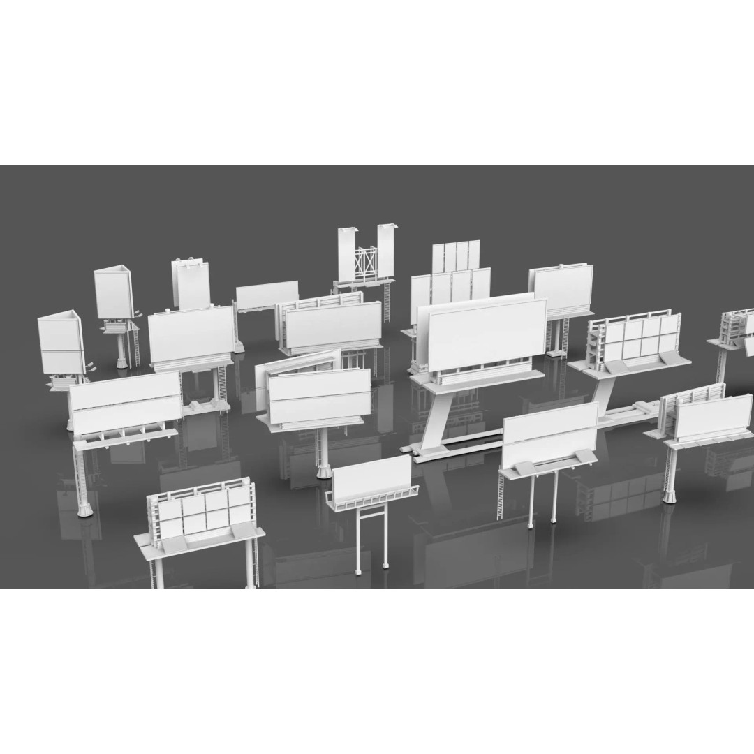 Street Billboard 3D Model – Diverse Advertising Assets, FBX & OBJ - View 5