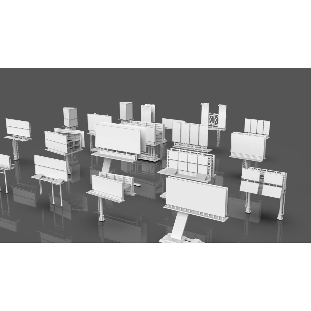 Street Billboard 3D Model – Diverse Advertising Assets, FBX & OBJ - View 6
