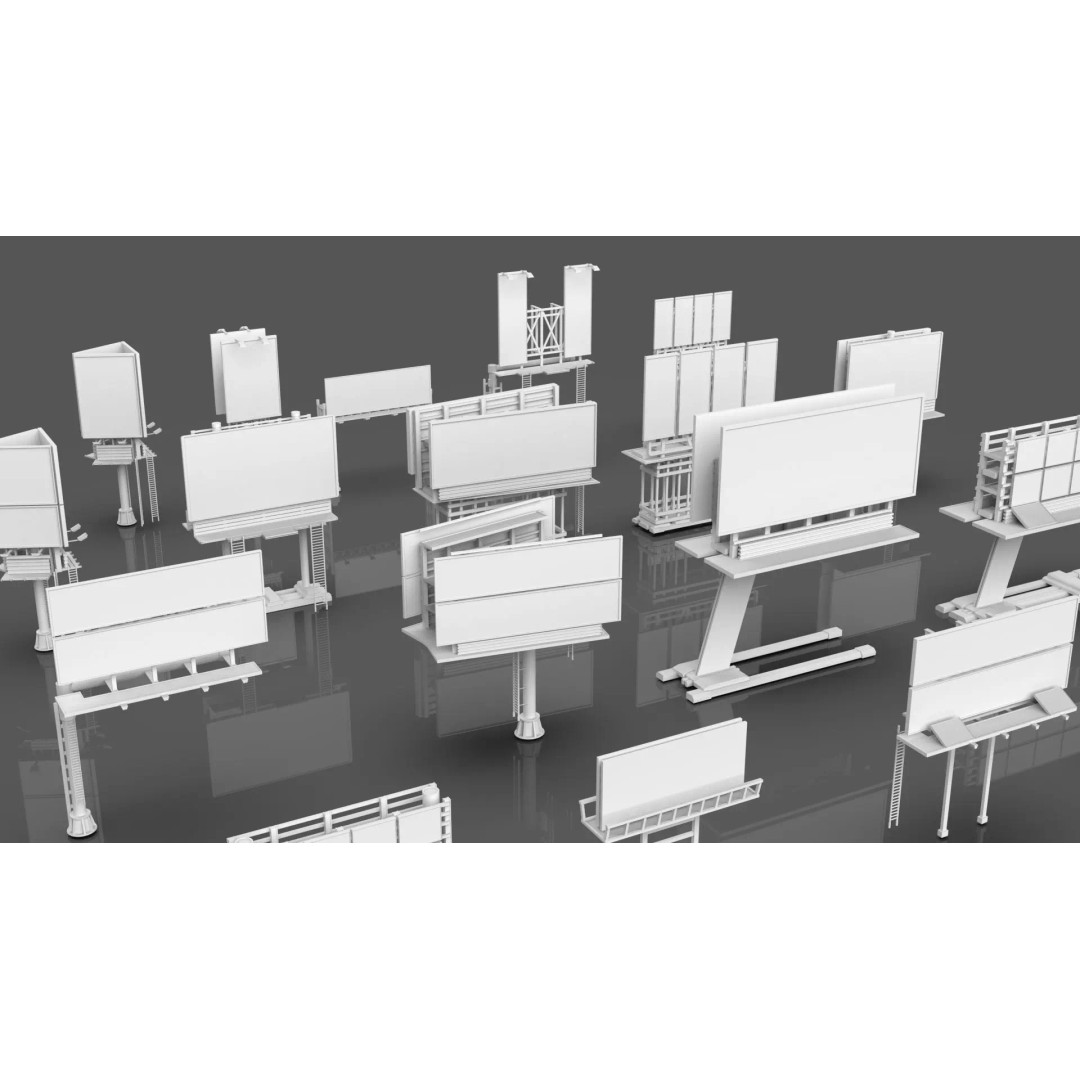Street Billboard 3D Model – Diverse Advertising Assets, FBX & OBJ - View 7
