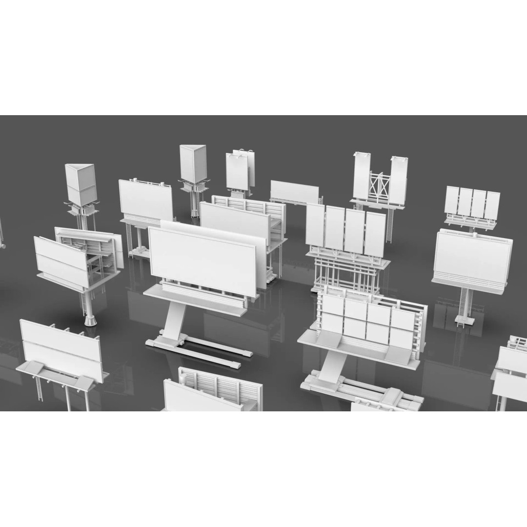 Street Billboard 3D Model – Diverse Advertising Assets, FBX & OBJ - View 8