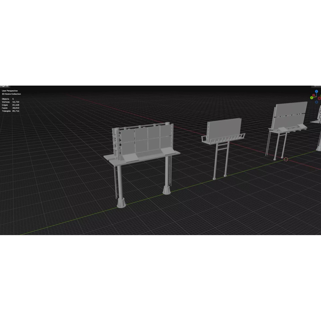 Street Billboard 3D Model – Diverse Advertising Assets, FBX & OBJ - View 85