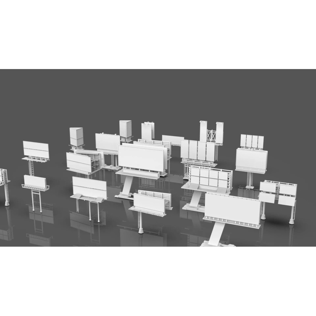 Street Billboard 3D Model – Diverse Advertising Assets, FBX & OBJ - View 9