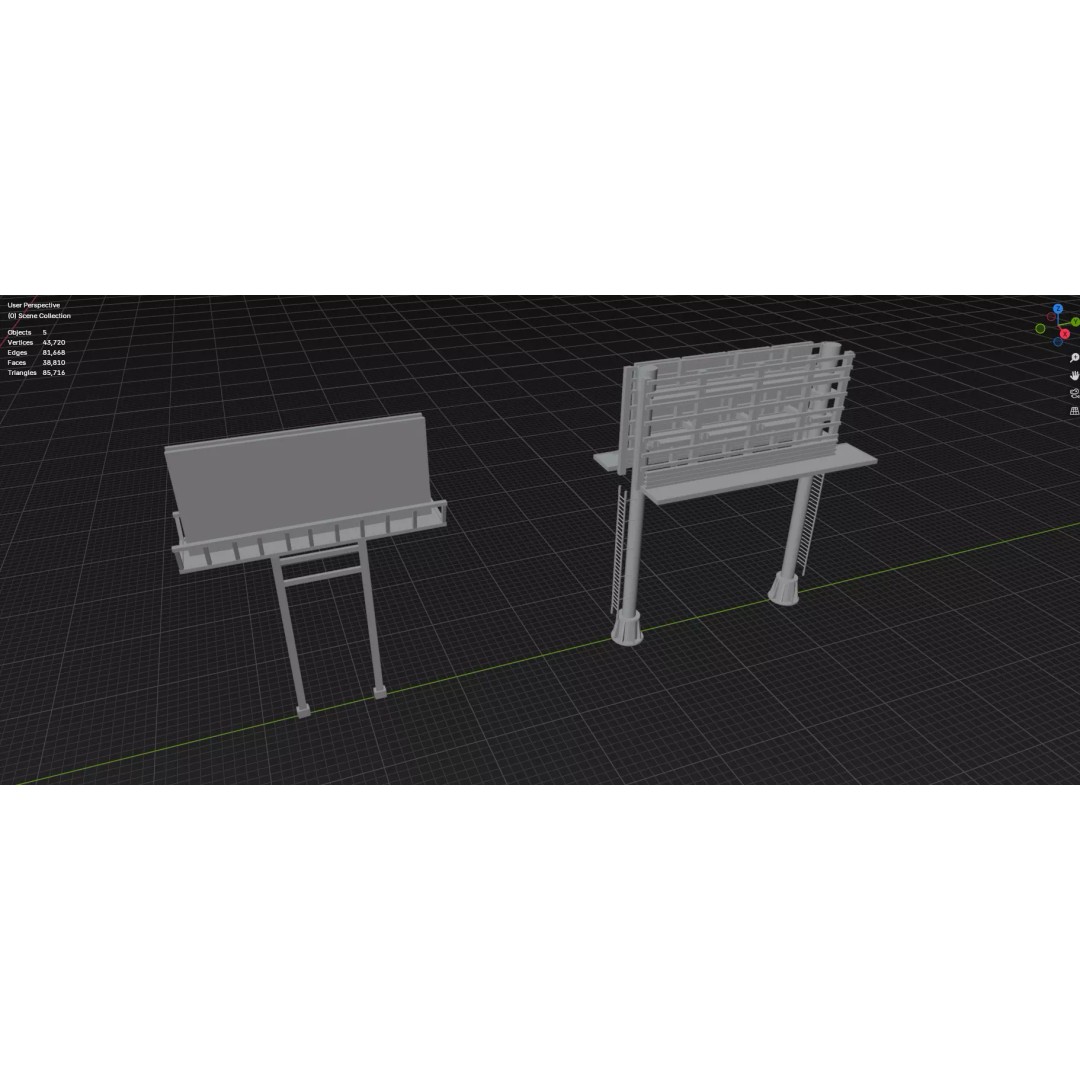 Street Billboard 3D Model – Diverse Advertising Assets, FBX & OBJ - View 90