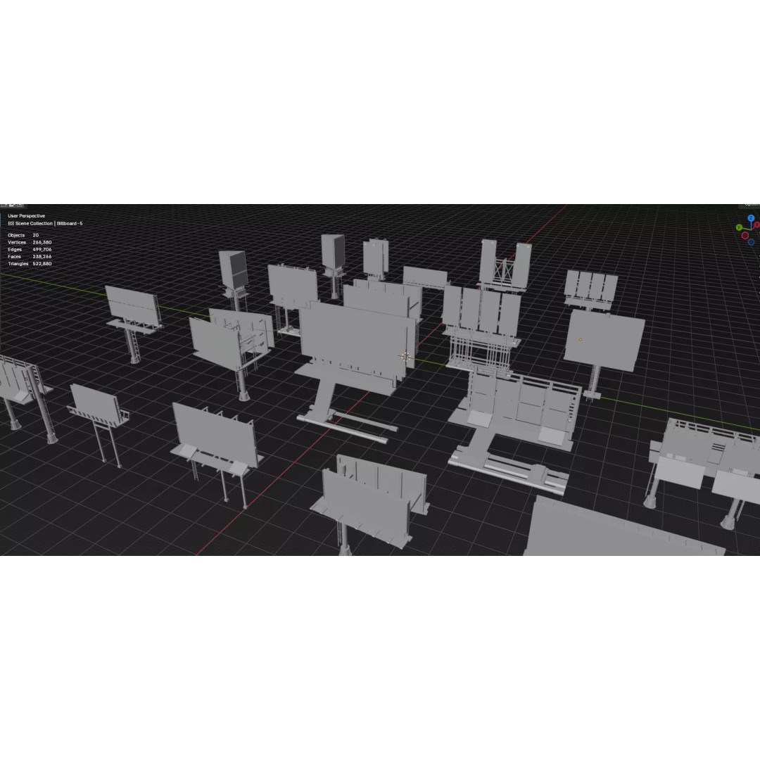 Street Billboard 3D Model – Diverse Advertising Assets, FBX & OBJ - View 98