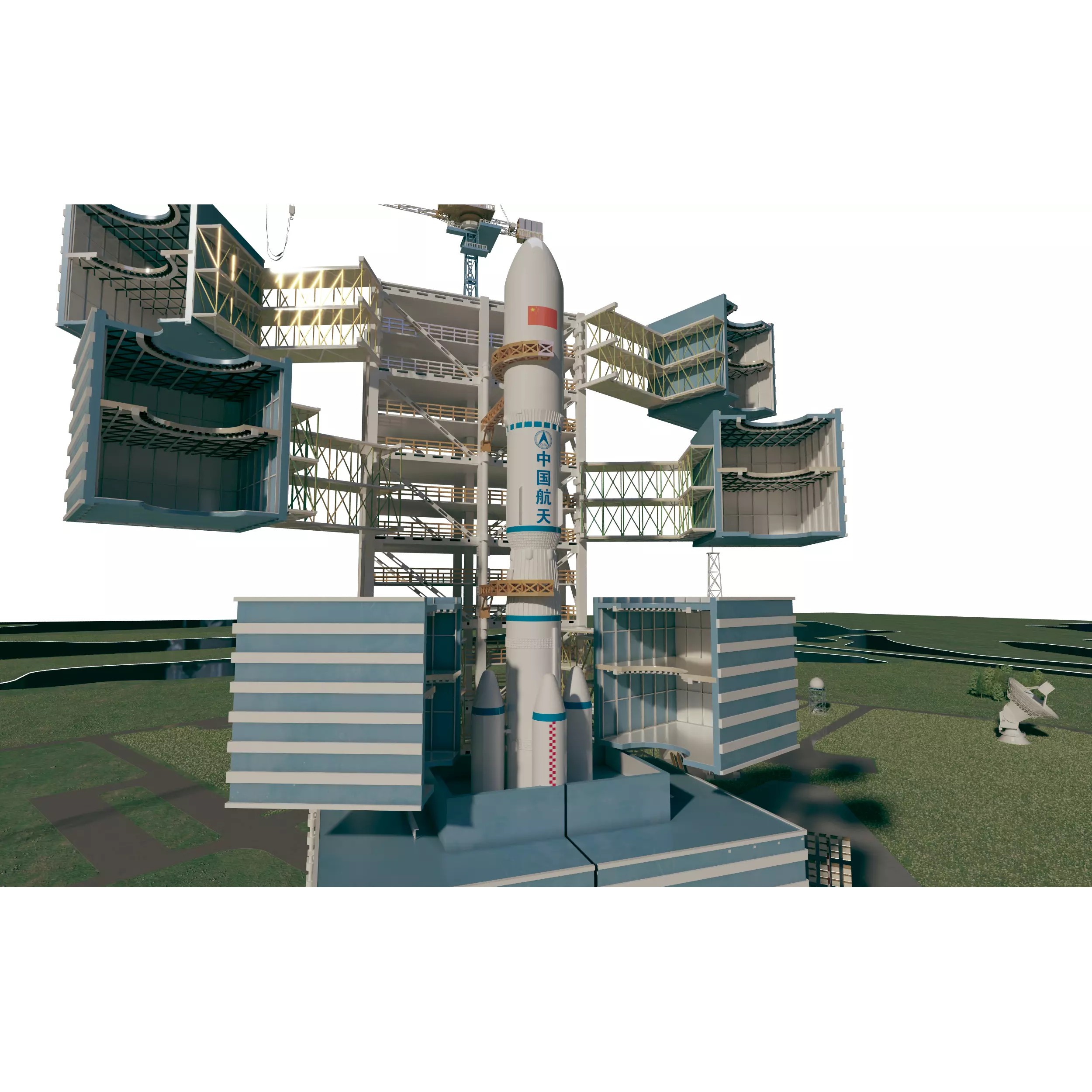 Aerospace Launch Pad Site with Mobile Gantry - 3D Model - View 3