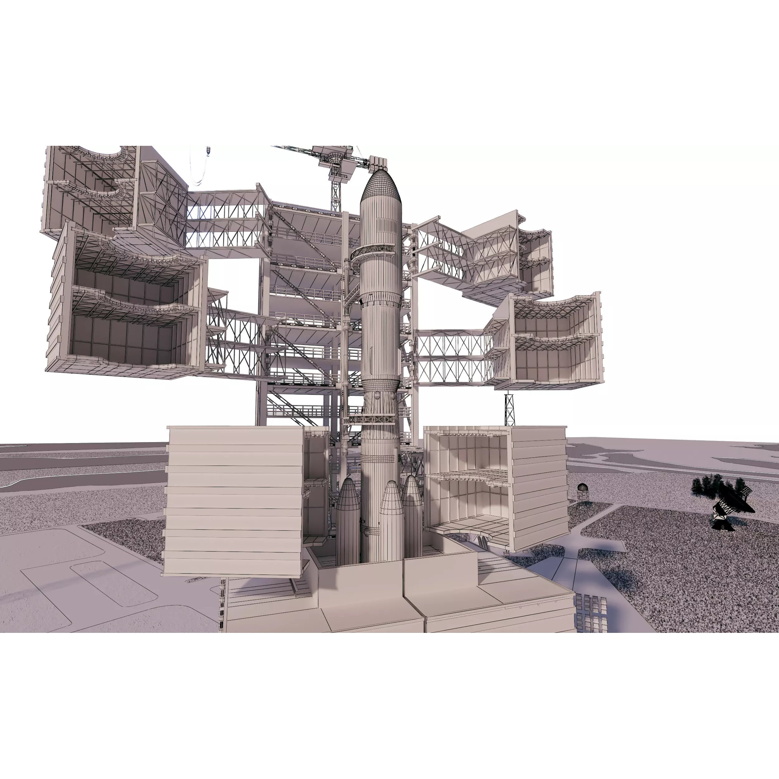 Aerospace Launch Pad Site with Mobile Gantry - 3D Model - View 8