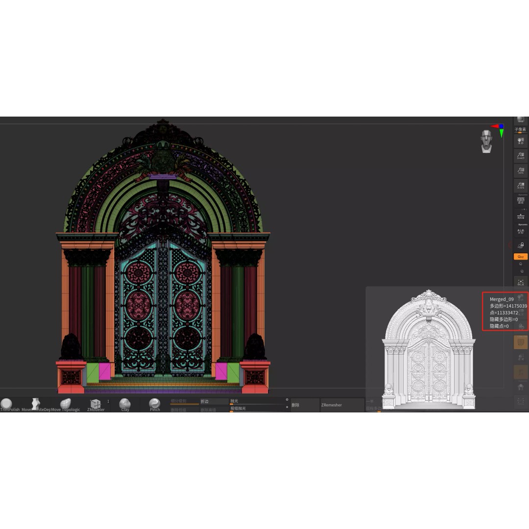 Gothic Door 3D Model – Architectural Style with Lion Sculpture