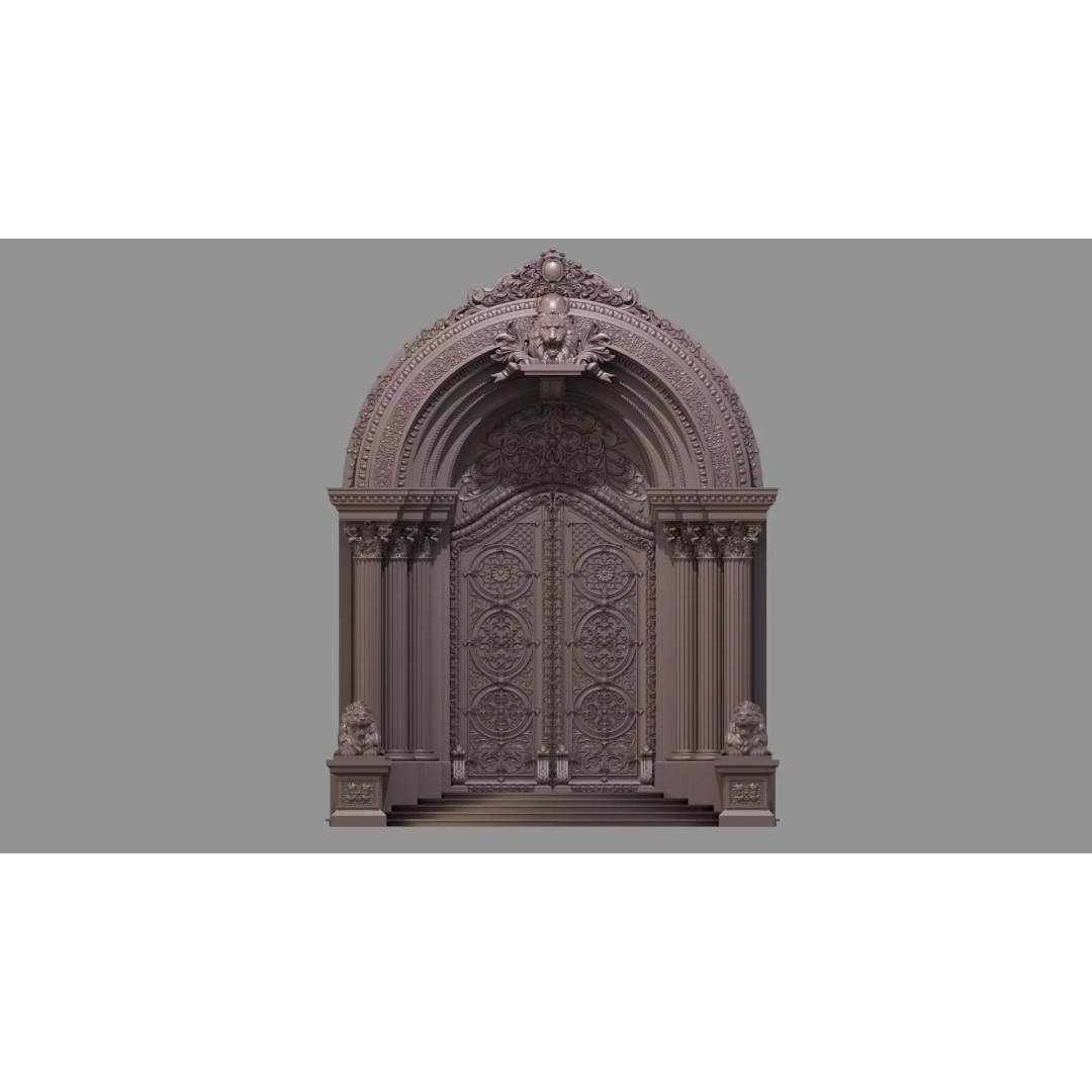 Gothic Door 3D Model – Architectural Style with Lion Sculpture - View 15