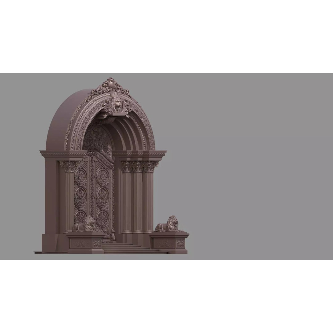 Gothic Door 3D Model – Architectural Style with Lion Sculpture - View 17
