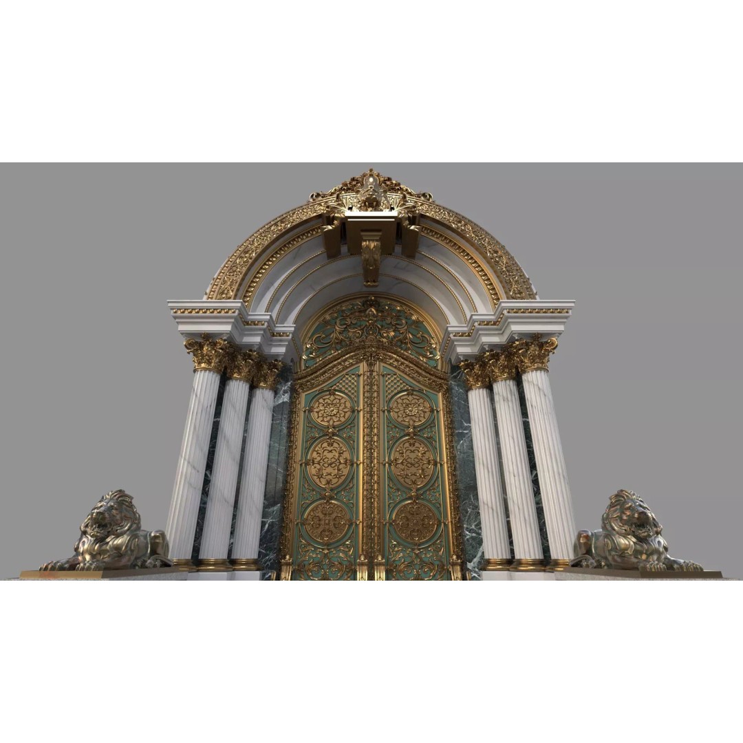 Gothic Door 3D Model – Architectural Style with Lion Sculpture - View 5