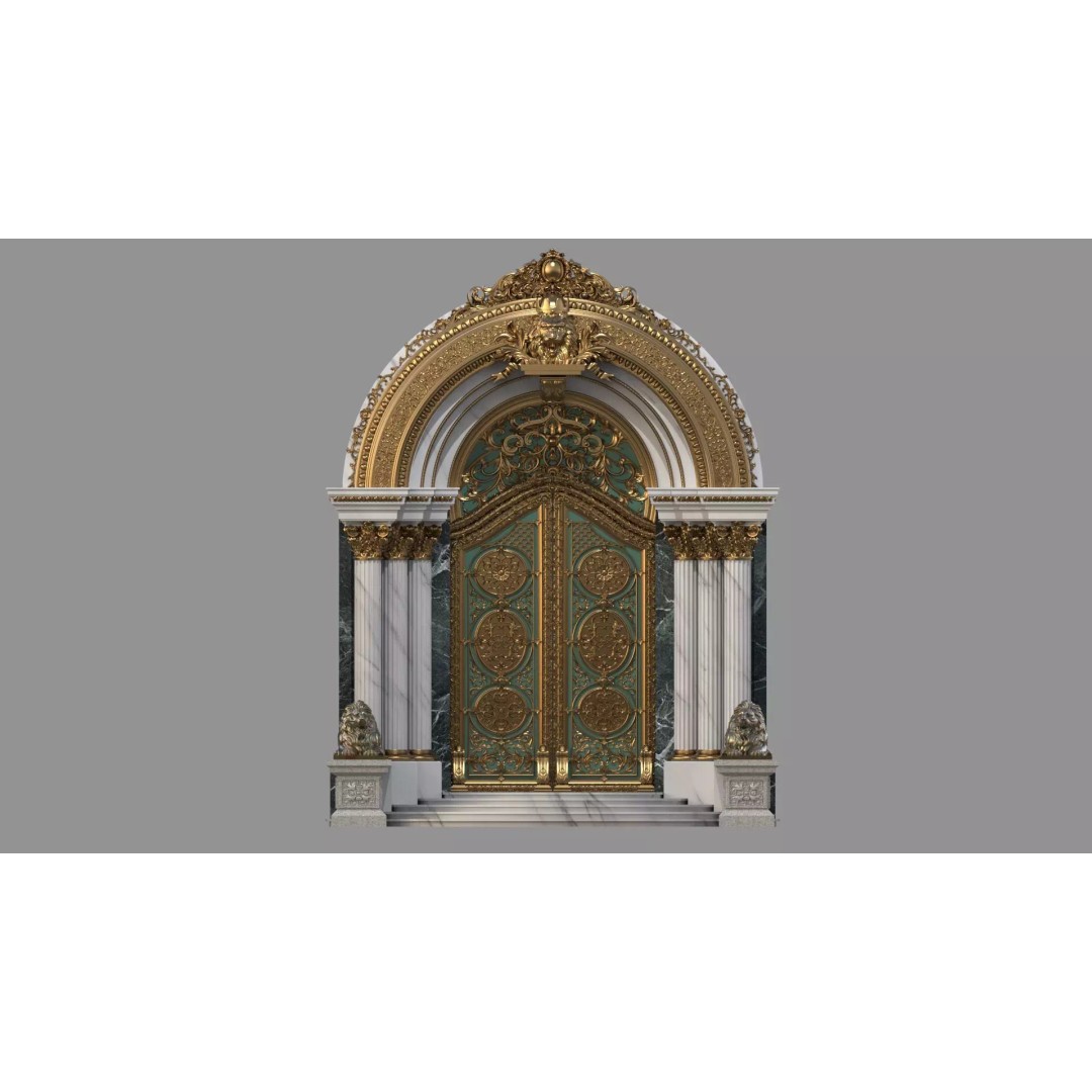 Gothic Door 3D Model – Architectural Style with Lion Sculpture - View 6
