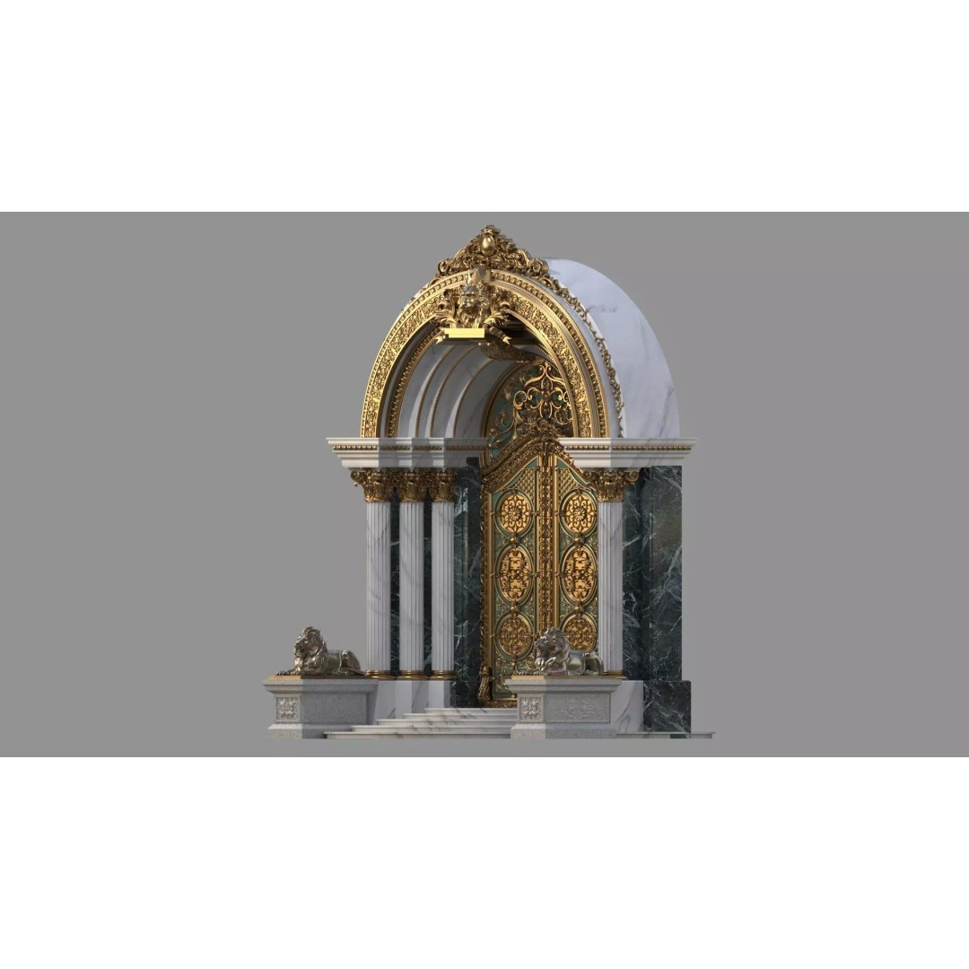 Gothic Door 3D Model – Architectural Style with Lion Sculpture - View 7