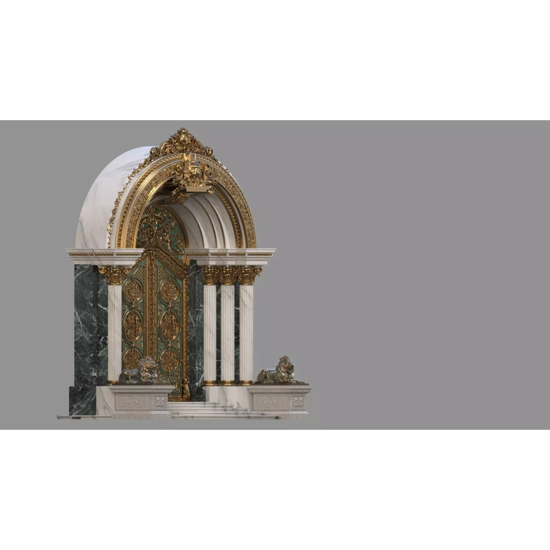 Gothic Door 3D Model – Architectural Style with Lion Sculpture - View 8