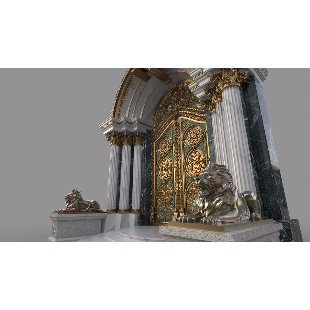 Gothic Door 3D Model – Architectural Style with Lion Sculpture - View 9
