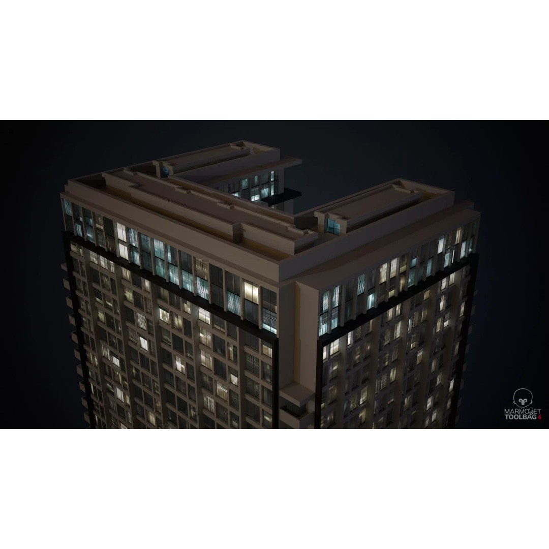 Apartment Building 3D Model – Low Poly Day/Night Asset, FBX - View 12