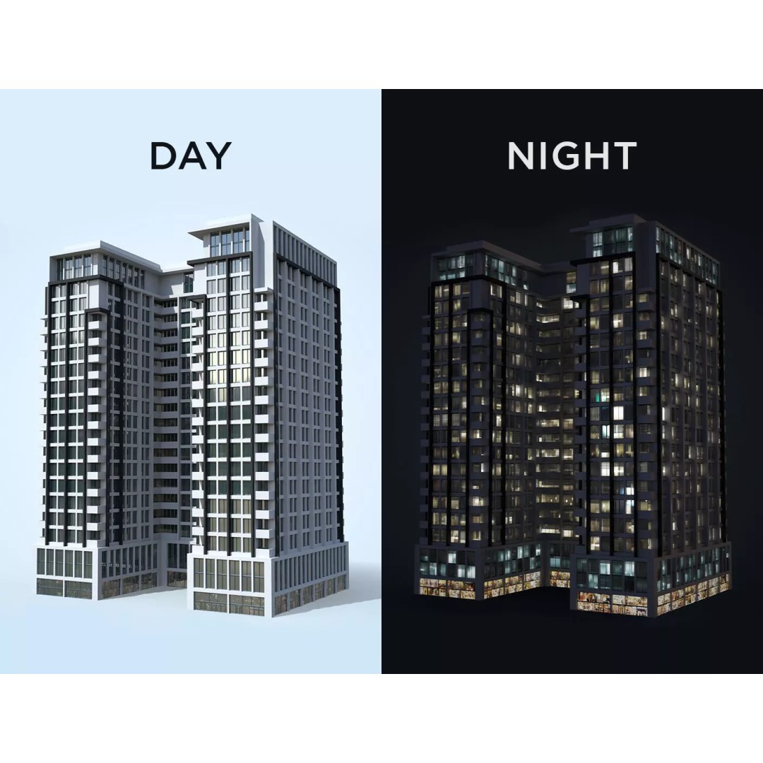 Apartment Building 3D Model – Low Poly Day/Night Asset, FBX - View 2