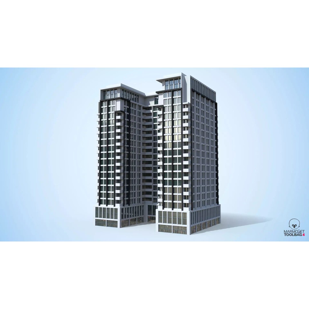Apartment Building 3D Model – Low Poly Day/Night Asset, FBX - View 3