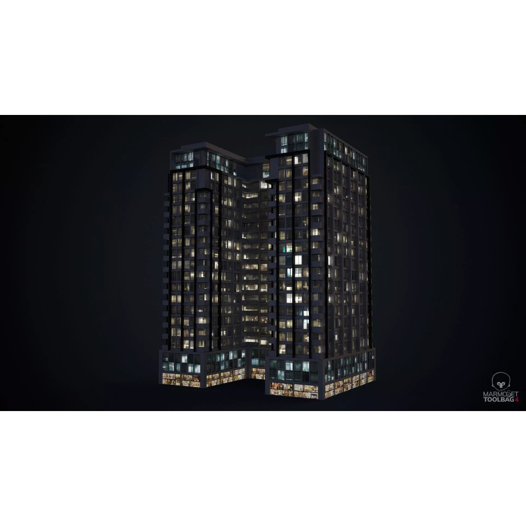 Apartment Building 3D Model – Low Poly Day/Night Asset, FBX - View 4